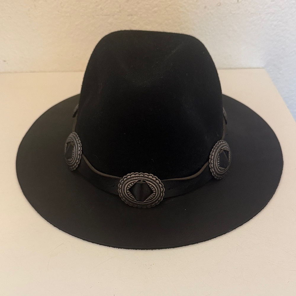 The Kooples Black Wide BrimHat w/ Concho Band Made in France size 57